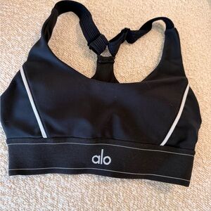 ALO Yoga Black Sports Bra with White Piping